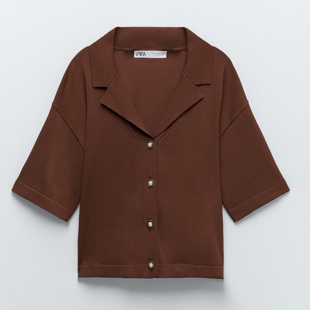 Zara brown knit collared top